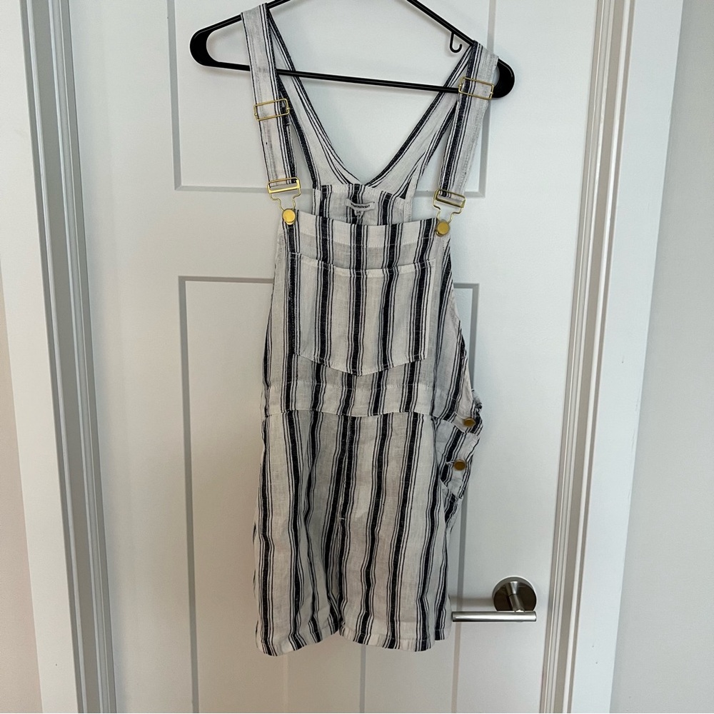 WeWoreWhat linen overalls blue and white striped size large NWT